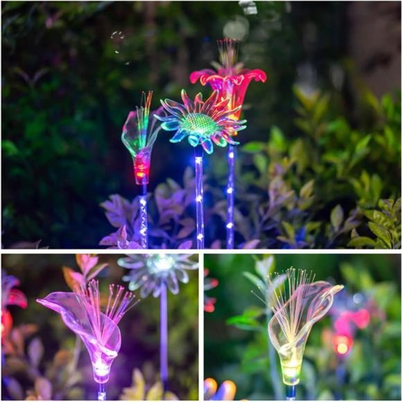 Solar Garden Stake Lights - Set of 3 Decorative Multi-Color Changing LED Flower - Picture 6 of 7